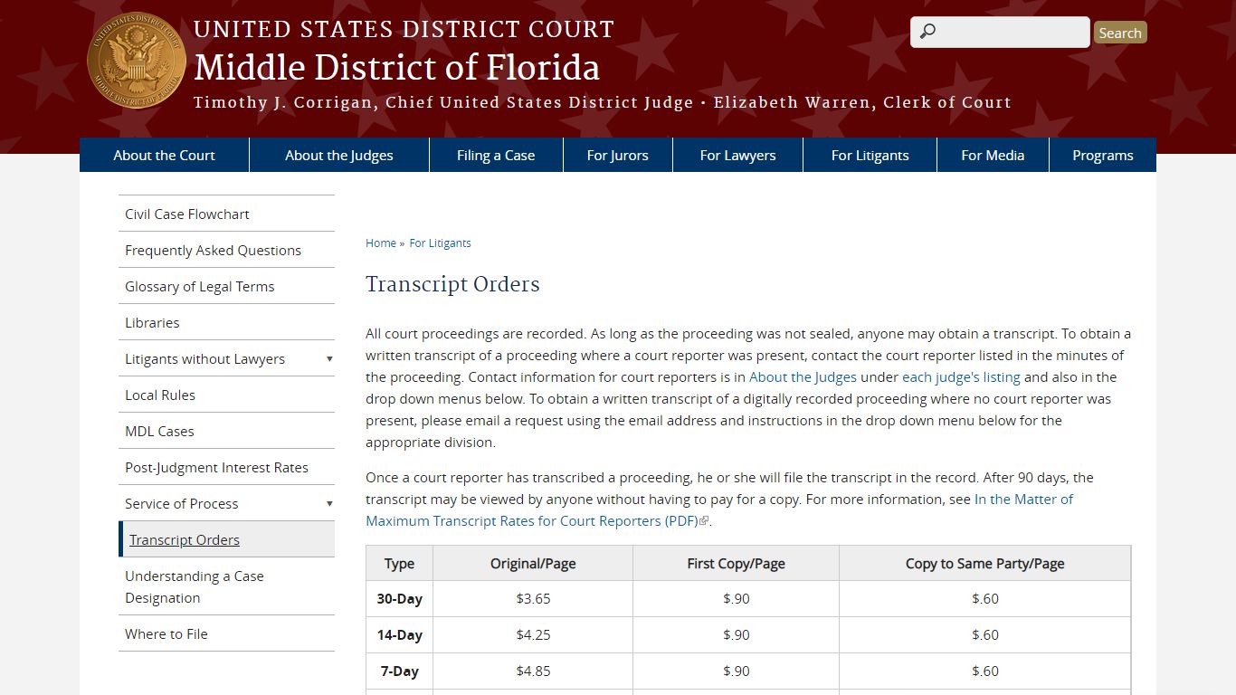 Transcript Orders | Middle District of Florida - United States Courts